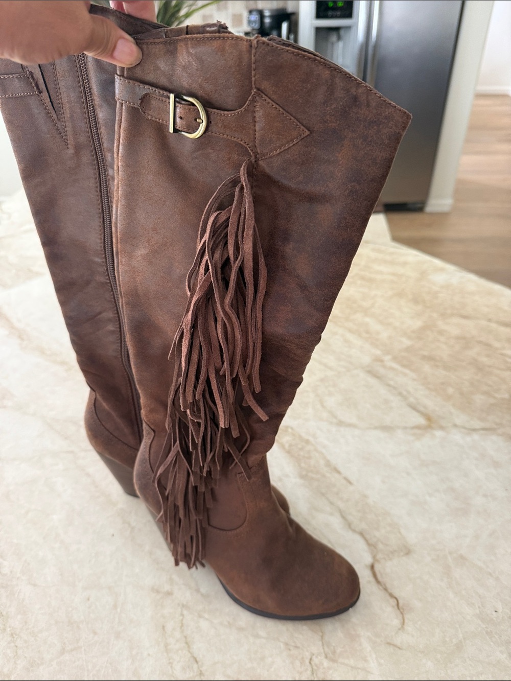 Carlos by Carlos Santana Brown Fringe Knee Boots